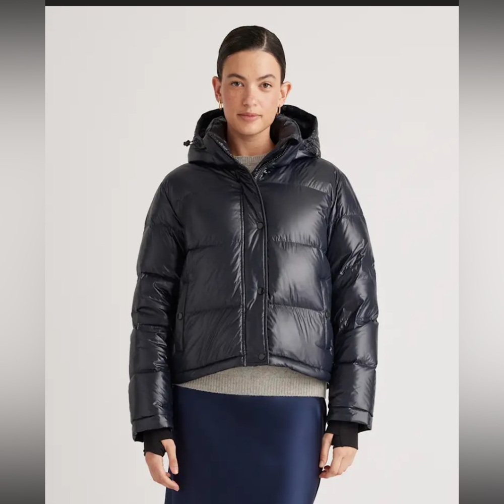 Quince Shiny Black Cropped Puffer Jacket